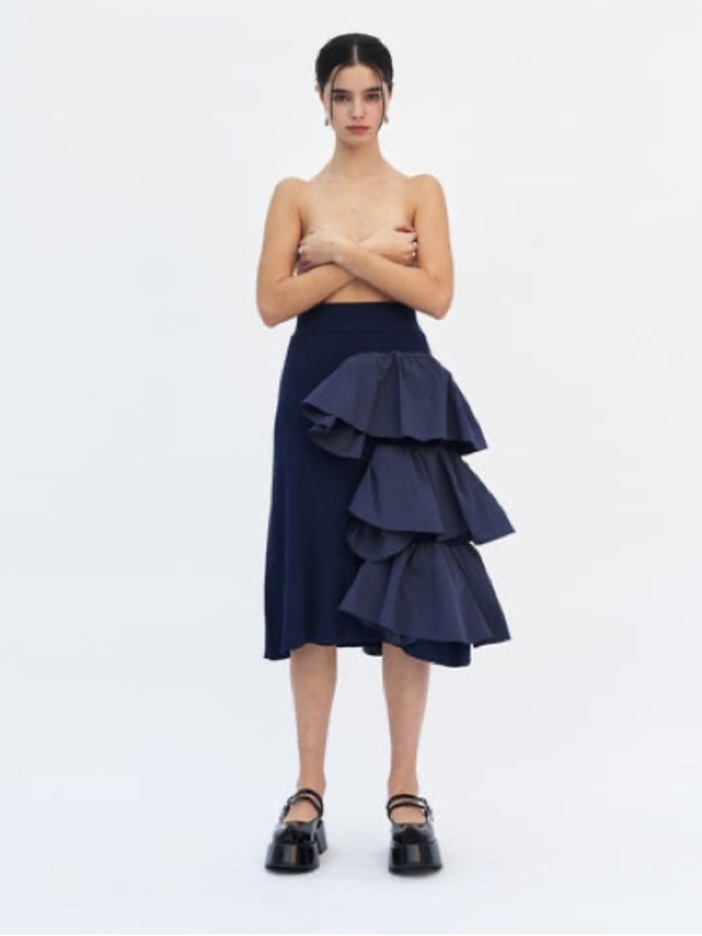 Ph5 TETRA KNIT WOVEN MIDI VOLUME SKIRT